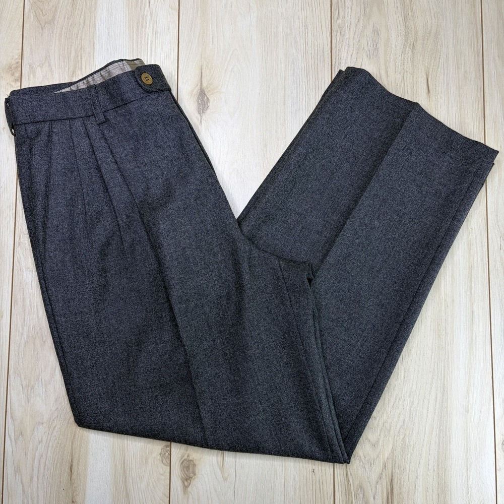 ZANELLA Flannel Wool Pleated Dress Pants Mens 32x29 Gray Italy